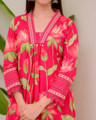 Women Pink Cotton Sequence Kurta Pant and Cotton Dupatta set