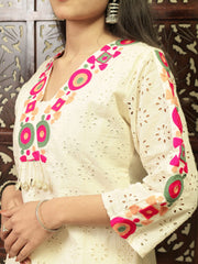 Women White Chikankari Schiffley Cotton Embroidery Co-Ord set