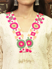 Women White Chikankari Schiffley Cotton Embroidery Co-Ord set