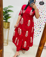 Women Red Cotton Kurta Pant set
