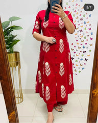 Women Red Cotton Kurta Pant set