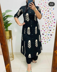 Women Black Cotton Kurta Pant set