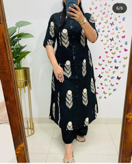 Women Black Cotton Kurta Pant set