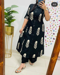 Women Black Cotton Kurta Pant set