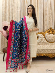 Women Off-White Chikankari Cotton Kurta Pant and Silk Dupatta set