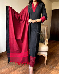 Premium South Cotton Black Kurta Pant and Dupatta set