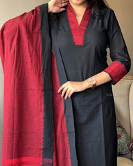 Premium South Cotton Black Kurta Pant and Dupatta set
