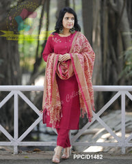 Premium Cotton Embroidery Pink Kurta Pant and Dupatta set