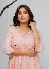Women Shade of Pink Cotton Chikankari Middi Gown
