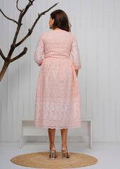 Women Shade of Pink Cotton Chikankari Middi Gown