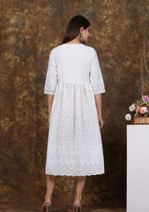 Women White Cotton Chikankari Middi Gown