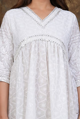 Women White Cotton Chikankari Middi Gown