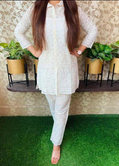 Women White Cotton Chikankari Tunic Set