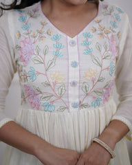 Women White Premium Cotton Embroidery Kurta Pant and Mulmul Dupatta set