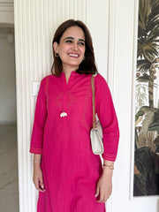 Women Pink Cotton Embroidery detailing Kurta Pant set