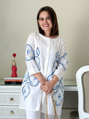 Women White Cotton Aari Thread Detailing Co-Ord set
