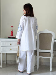 Women White Cotton Aari Thread Detailing Co-Ord set