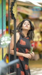 Women Black Elephant Cotton Kurta Palazzo set