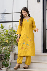 Women Yellow Roman Silk Kurta Pant and Banarsi Dupatta set