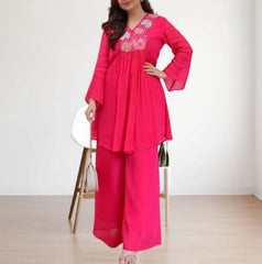 Women Pink Cotton Embroidery Library Co-Ord set
