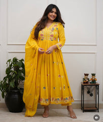 Women Yellow Cotton Embroidery Whispers Kurta Pant and Dupatta set