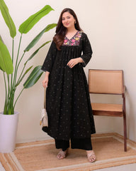 Women Black Cotton Summer Desire Embroidery Kurta Pant set