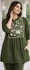 Women Green Cotton Embroidery Wardrobe Enlight Co-Ord set
