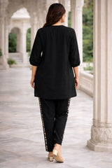 Women Black Cotton Embroidery Wardrobe Enlight Co-Ord set