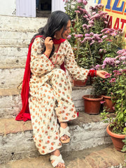 Women Off-White Cotton Kurta Pant and Najveen Dupatta set