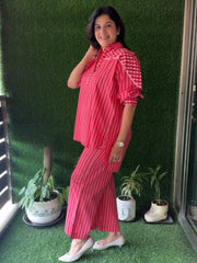 Women Pink Cotton Strips Co-Ord set