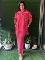 Women Pink Cotton Strips Co-Ord set