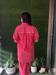 Women Pink Cotton Strips Co-Ord set