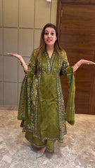 Women Green Cotton Premium Quality Kurta Pant and Dupatta set