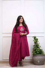 Women Pink Cotton Classy Look Embroidery Kurta Pant and Dupatta set