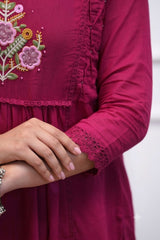 Women Pink Cotton Classy Look Embroidery Kurta Pant and Dupatta set