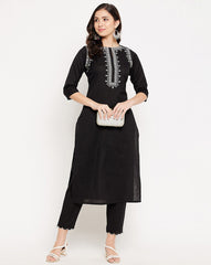 Women Black Cotton high Persona Kurta Pant set
