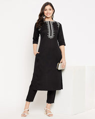 Women Black Cotton high Persona Kurta Pant set
