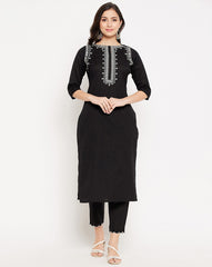 Women Black Cotton high Persona Kurta Pant set