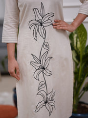 Women White Cotton Flowers Branch Kurta Pant set