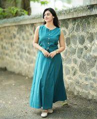 Women Teal Blue Cotton Top and Skirt set