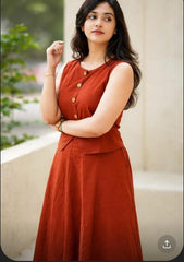 Women Rust Cotton Top and Skirt set