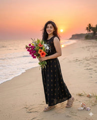 Women Black Cotton Top and Skirt set