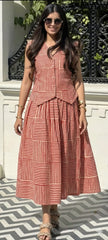 Women Brick Red Cotton Top and Skirt set