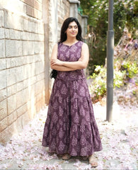 Women Purple Cotton Top and Skirt set