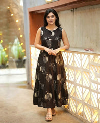 Women Black Bird Cotton Top and Skirt set