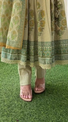 Women Pista Green Cotton Embroidery Kurta Pant and Dupatta set