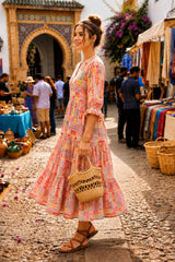 Women Pink Multi Cotton Anarkali Gown