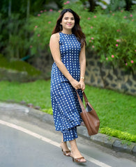 Women Blue Cotton Womanhood Kurta Pant set