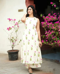 Women White Cotton Womanhood Cherry Kurta Pant set