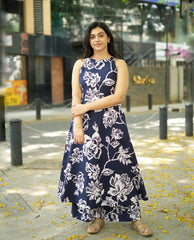 Woman Navy Blue Cotton Womanhood Kurta Pant set